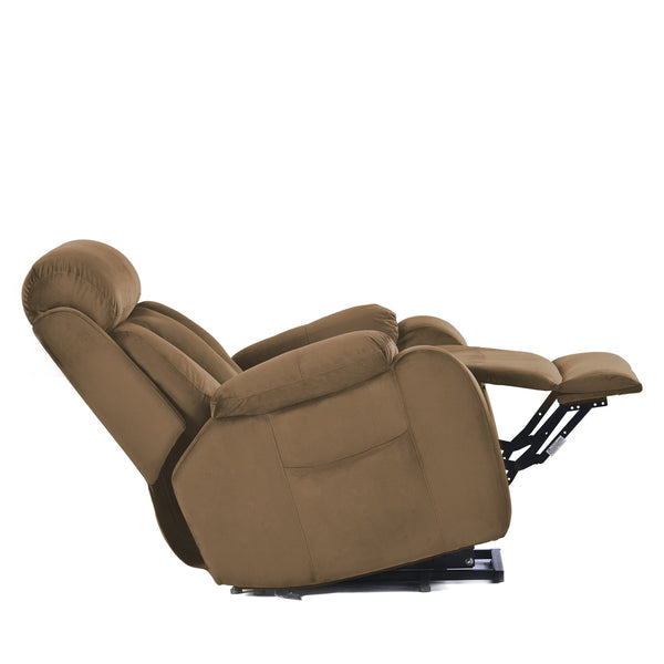 English Elm Lift Chair Recliner Plush Cashmere Fabric Power Lift with Remote, Padded Backseat, 330lb Capacity, Infinite Recline Brown W1028S00038