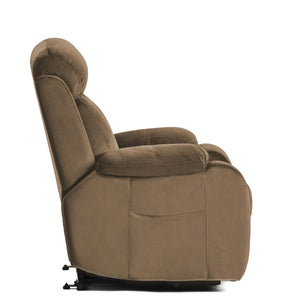 English Elm Lift Chair Recliner Plush Cashmere Fabric Power Lift with Remote, Padded Backseat, 330lb Capacity, Infinite Recline Brown W1028S00038