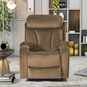 English Elm Lift Chair Recliner Plush Cashmere Fabric Power Lift with Remote, Padded Backseat, 330lb Capacity, Infinite Recline Brown W1028S00038