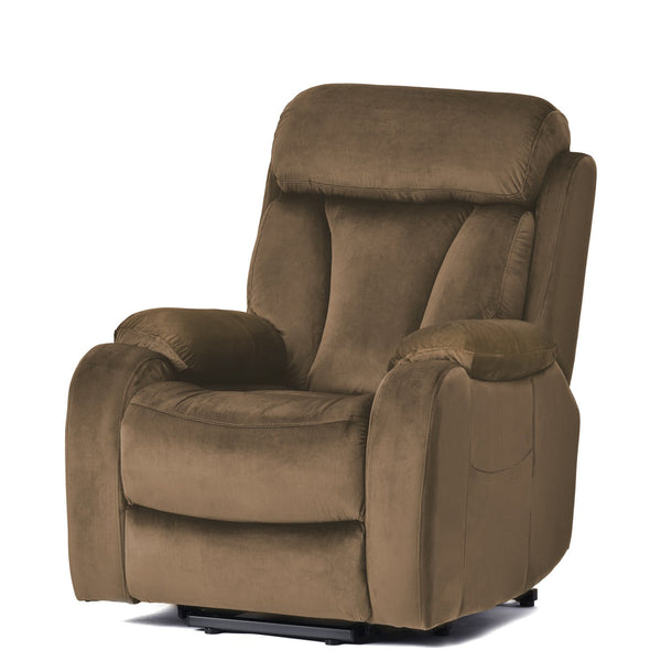 English Elm Lift Chair Recliner Plush Cashmere Fabric Power Lift with Remote, Padded Backseat, 330lb Capacity, Infinite Recline Brown W1028S00038