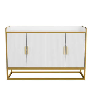 English Elm Modern Kitchen Buffet Storage Cabinet Cupboard White Gloss With Metal Legs For Living Room Kitchen