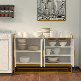 English Elm Modern Kitchen Buffet Storage Cabinet Cupboard White Gloss With Metal Legs For Living Room Kitchen