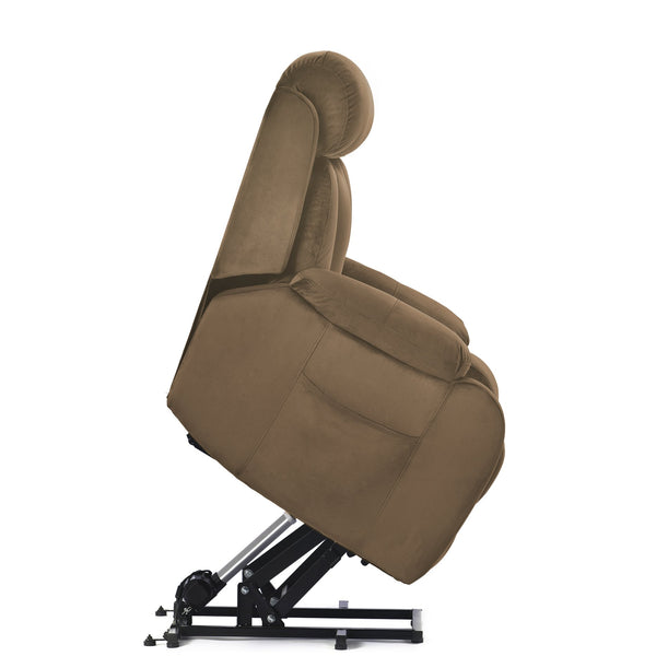English Elm Lift Chair Recliner Plush Cashmere Fabric Power Lift with Remote, Padded Backseat, 330lb Capacity, Infinite Recline Brown W1028S00038