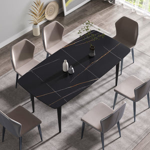 English Elm 70.87"Modern 70.87" Modern Curved Black Metal Leg Dining Table With Artificial Stone Top For 6-8 Guests Comfortably W1535S00093