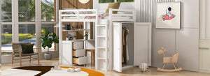 English Elm Twin Loft Bed with Built-in Desk Wardrobe and Drawers for Kids Compact Rooms White LT000301AAK-1