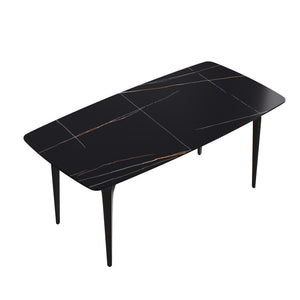 English Elm 70.87"Modern 70.87" Modern Curved Black Metal Leg Dining Table With Artificial Stone Top For 6-8 Guests Comfortably W1535S00093