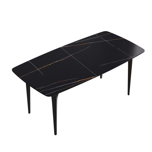 English Elm 70.87"Modern 70.87" Modern Curved Black Metal Leg Dining Table With Artificial Stone Top For 6-8 Guests Comfortably W1535S00093