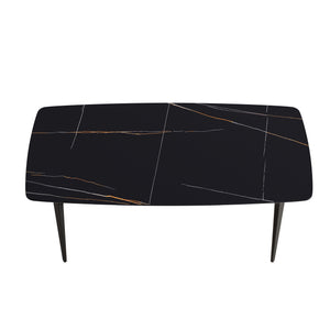 English Elm 70.87"Modern 70.87" Modern Curved Black Metal Leg Dining Table With Artificial Stone Top For 6-8 Guests Comfortably W1535S00093