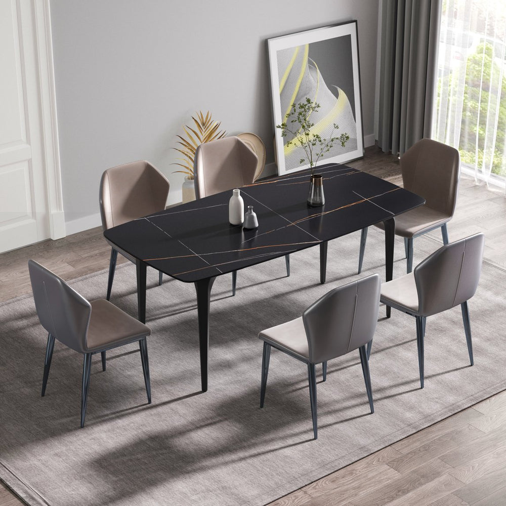 English Elm 70.87"Modern 70.87" Modern Curved Black Metal Leg Dining Table With Artificial Stone Top For 6-8 Guests Comfortably W1535S00093