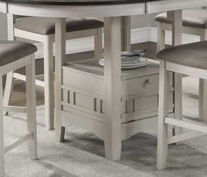 English Elm Antique Junipero Counter Height Oval Dining Table with Extension Leaf & Storage Base, White Oak Finish B01167865