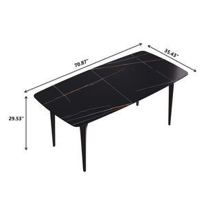 English Elm 70.87"Modern 70.87" Modern Curved Black Metal Leg Dining Table With Artificial Stone Top For 6-8 Guests Comfortably W1535S00093