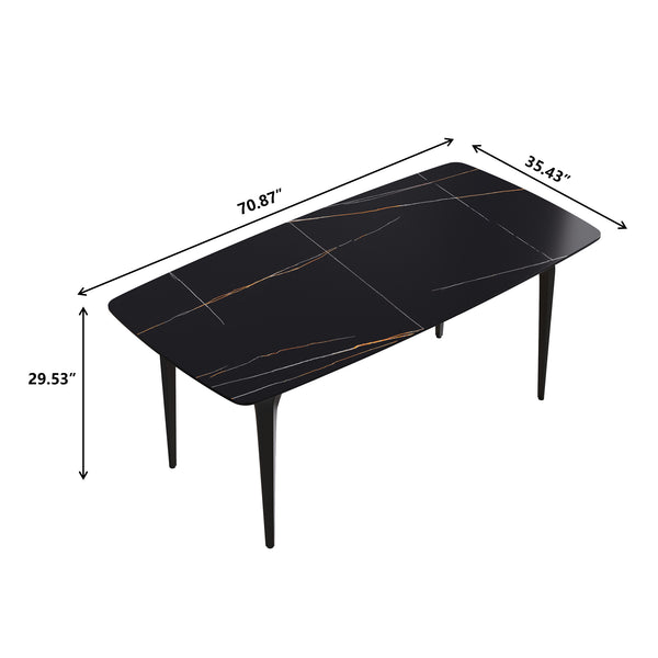 English Elm 70.87"Modern 70.87" Modern Curved Black Metal Leg Dining Table With Artificial Stone Top For 6-8 Guests Comfortably W1535S00093