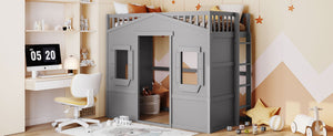 English Elm Twin House Loft Bed Solid Pine Frame with Guard Rails and Ladder for Kids Rooms LT000335AAE
