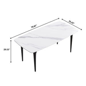 English Elm 70.87"Modern 70.87" Modern Artificial Stone Dining Table With Curved Black Metal Legs - Stylish Seating For 6-8 W1535S00102