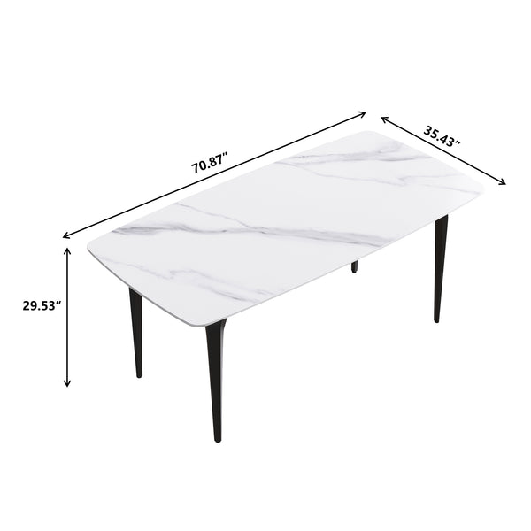 English Elm 70.87"Modern 70.87" Modern Artificial Stone Dining Table With Curved Black Metal Legs - Stylish Seating For 6-8 W1535S00102
