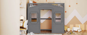 English Elm Twin House Loft Bed Solid Pine Frame with Guard Rails and Ladder for Kids Rooms LT000335AAE
