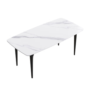 English Elm 70.87"Modern 70.87" Modern Artificial Stone Dining Table With Curved Black Metal Legs - Stylish Seating For 6-8 W1535S00102