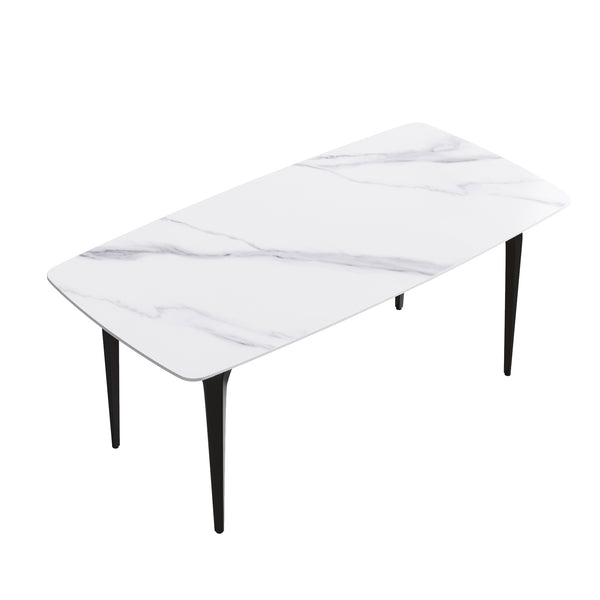 English Elm 70.87"Modern 70.87" Modern Artificial Stone Dining Table With Curved Black Metal Legs - Stylish Seating For 6-8 W1535S00102