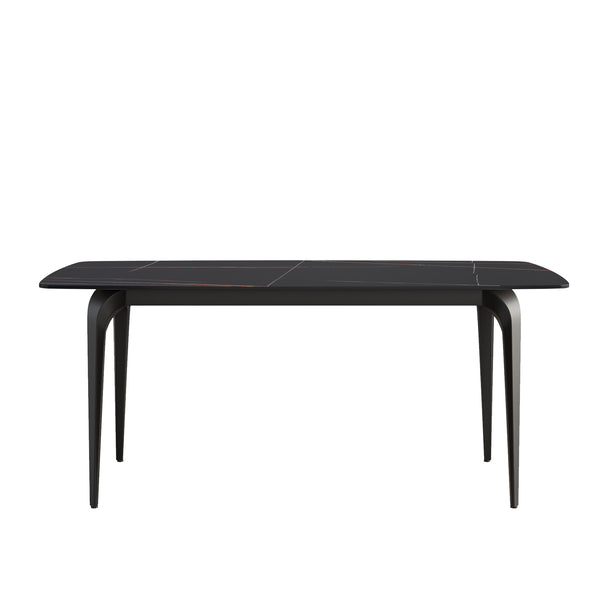 English Elm 70.87"Modern 70.87" Modern Curved Black Metal Leg Dining Table With Artificial Stone Top For 6-8 Guests Comfortably W1535S00093
