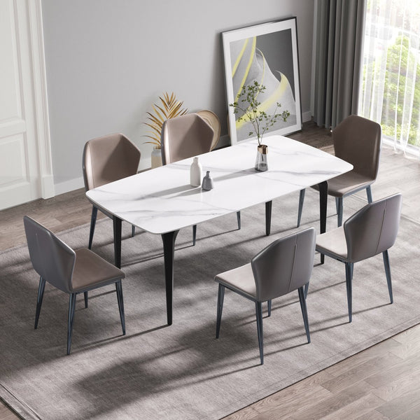 English Elm 70.87"Modern 70.87" Modern Artificial Stone Dining Table With Curved Black Metal Legs - Stylish Seating For 6-8 W1535S00102
