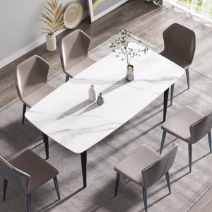 English Elm 70.87"Modern 70.87" Modern Artificial Stone Dining Table With Curved Black Metal Legs - Stylish Seating For 6-8 W1535S00102