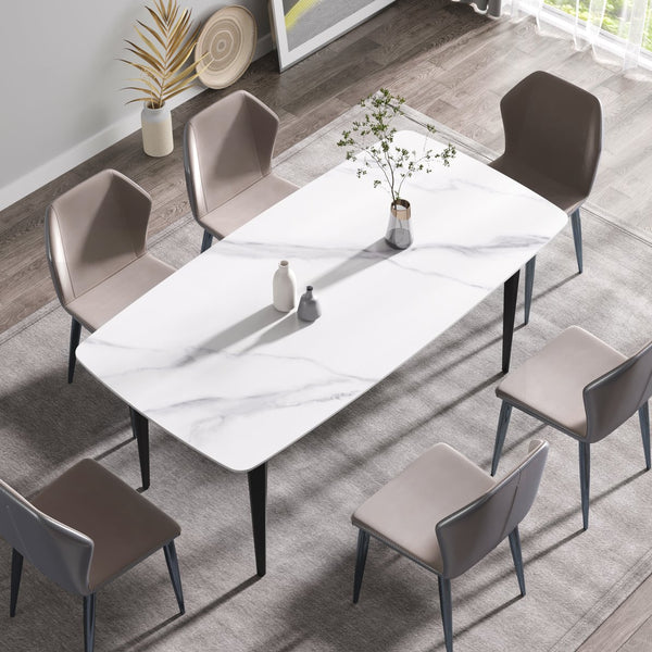 English Elm 70.87"Modern 70.87" Modern Artificial Stone Dining Table With Curved Black Metal Legs - Stylish Seating For 6-8 W1535S00102
