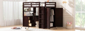 English Elm Twin Loft Bed with Built-in Desk Wardrobe and Drawers Solid Pine Space Saver Espresso LT000301AAP-2