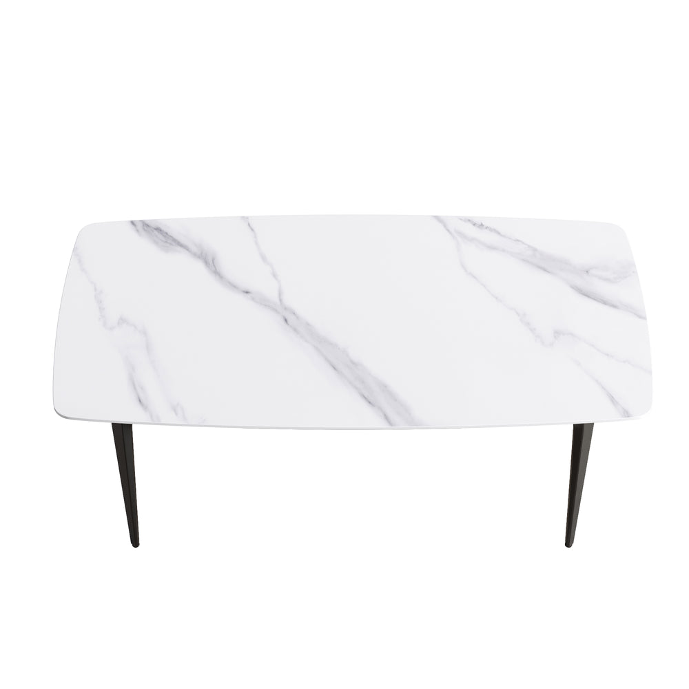 English Elm 70.87"Modern 70.87" Modern Artificial Stone Dining Table With Curved Black Metal Legs - Stylish Seating For 6-8 W1535S00102