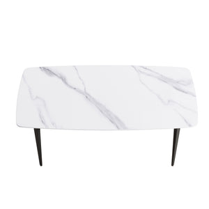 English Elm 70.87"Modern 70.87" Modern Artificial Stone Dining Table With Curved Black Metal Legs - Stylish Seating For 6-8 W1535S00102