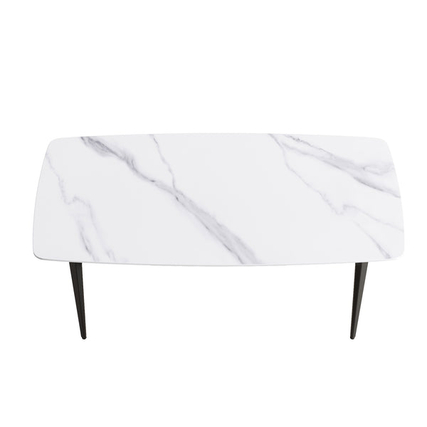 English Elm 70.87"Modern 70.87" Modern Artificial Stone Dining Table With Curved Black Metal Legs - Stylish Seating For 6-8 W1535S00102