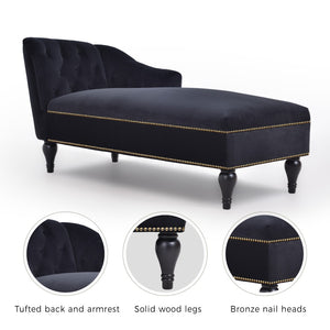 English Elm [new+video] Velvet Tufted Chaise Lounge Chair Nailhead Trim Solid Wood Legs Living Room WF297646AAB