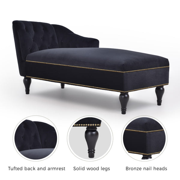 English Elm [new+video] Velvet Tufted Chaise Lounge Chair Nailhead Trim Solid Wood Legs Living Room WF297646AAB