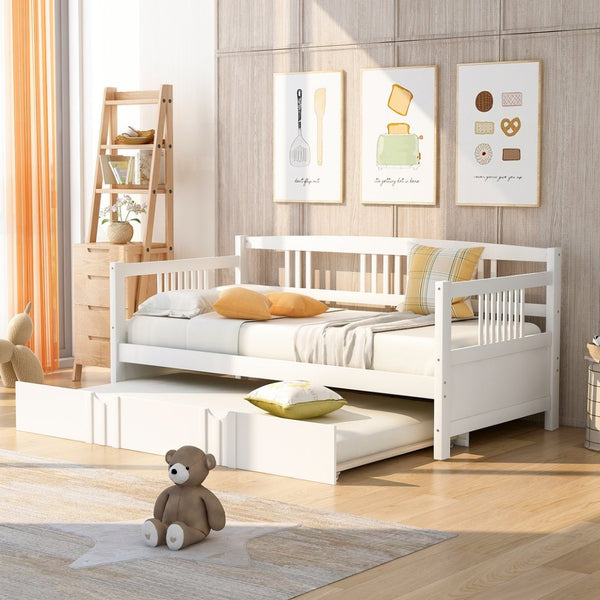 English Elm Twin Pine Wood Daybed with Roll-out Trundle Sleeper for Guest or Kids Room WF295030AAK