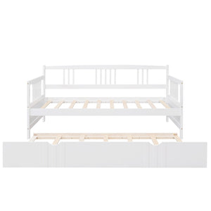 English Elm Twin Pine Wood Daybed with Roll-out Trundle Sleeper for Guest or Kids Room WF295030AAK