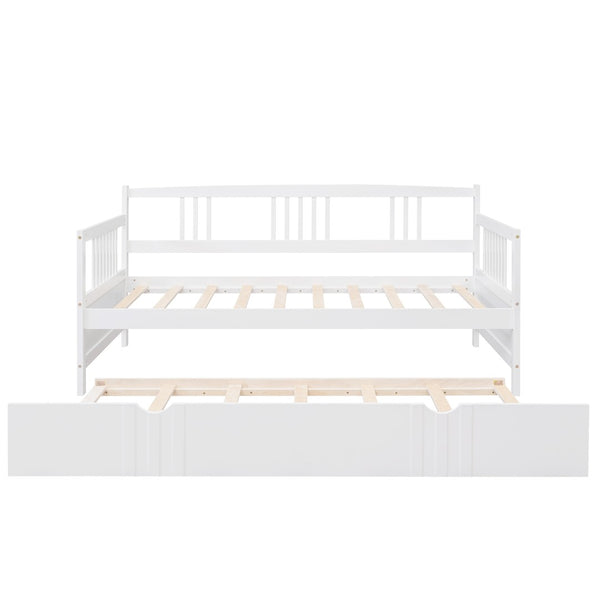 English Elm Twin Pine Wood Daybed with Roll-out Trundle Sleeper for Guest or Kids Room WF295030AAK
