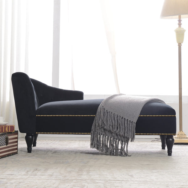 English Elm [new+video] Velvet Tufted Chaise Lounge Chair Nailhead Trim Solid Wood Legs Living Room WF297646AAB