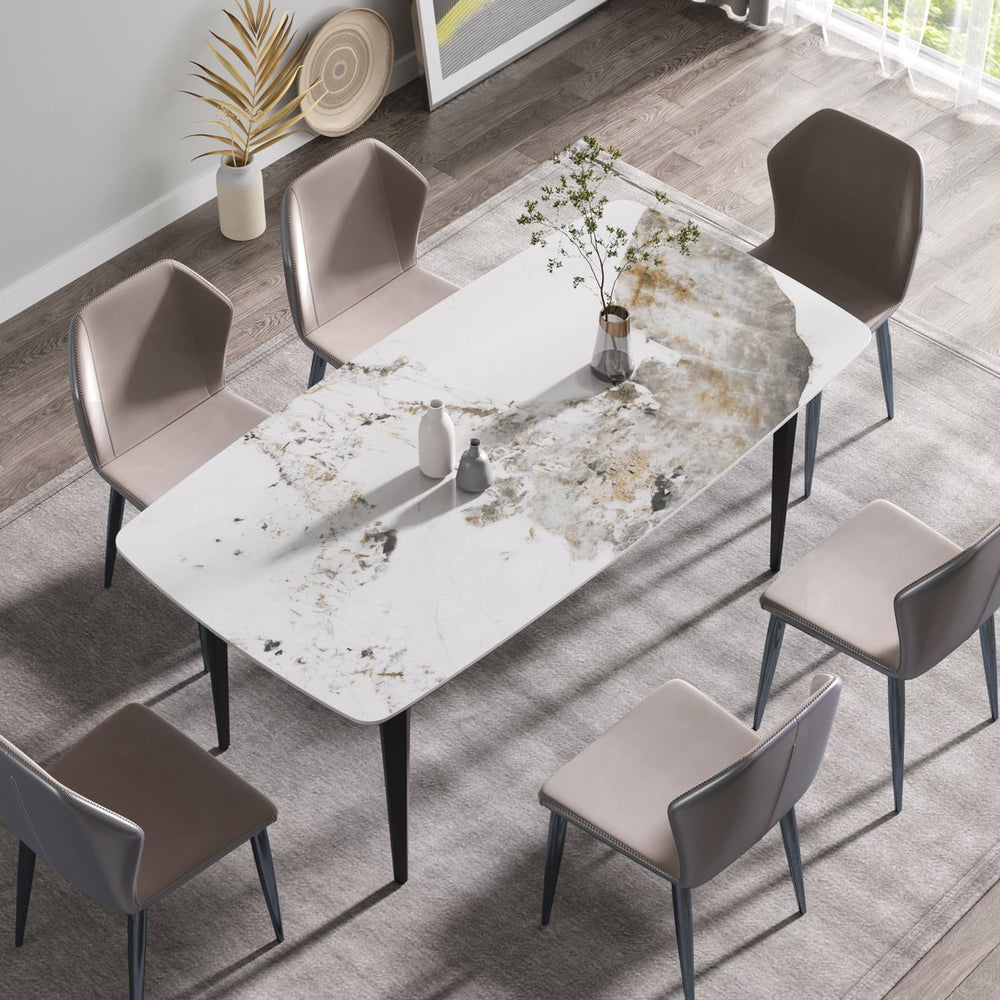 English Elm 70.87"Modern Stylish Artificial Stone Dining Table With Curved Black Metal Legs For 6-8 People W1535S00111