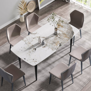 English Elm 70.87"Modern Stylish Artificial Stone Dining Table With Curved Black Metal Legs For 6-8 People W1535S00111