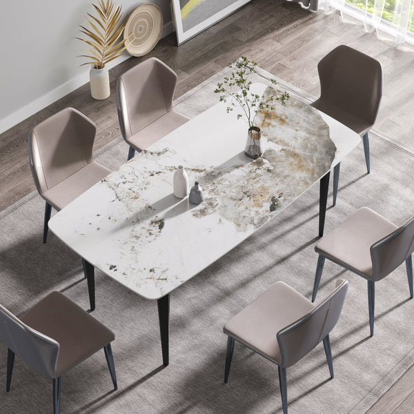 English Elm 70.87"Modern Stylish Artificial Stone Dining Table With Curved Black Metal Legs For 6-8 People W1535S00111