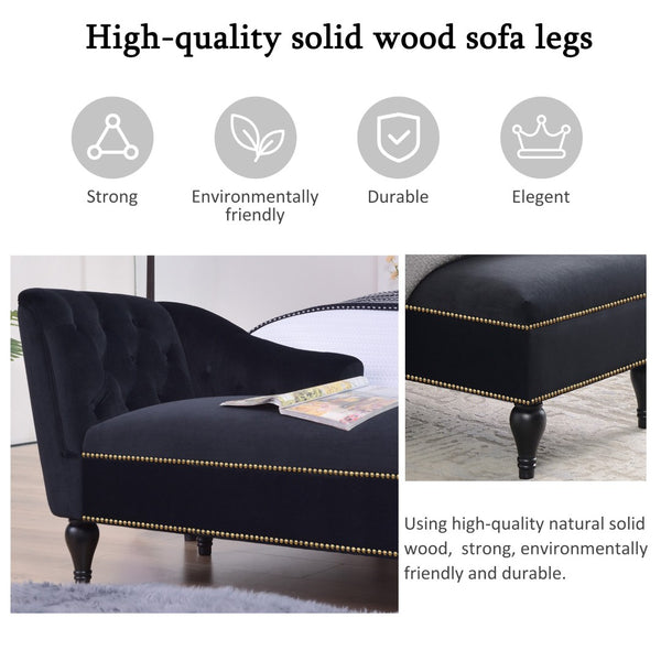 English Elm [new+video] Velvet Tufted Chaise Lounge Chair Nailhead Trim Solid Wood Legs Living Room WF297646AAB