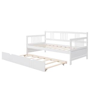 English Elm Twin Pine Wood Daybed with Roll-out Trundle Sleeper for Guest or Kids Room WF295030AAK