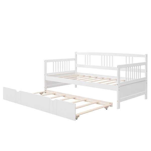 English Elm Twin Pine Wood Daybed with Roll-out Trundle Sleeper for Guest or Kids Room WF295030AAK