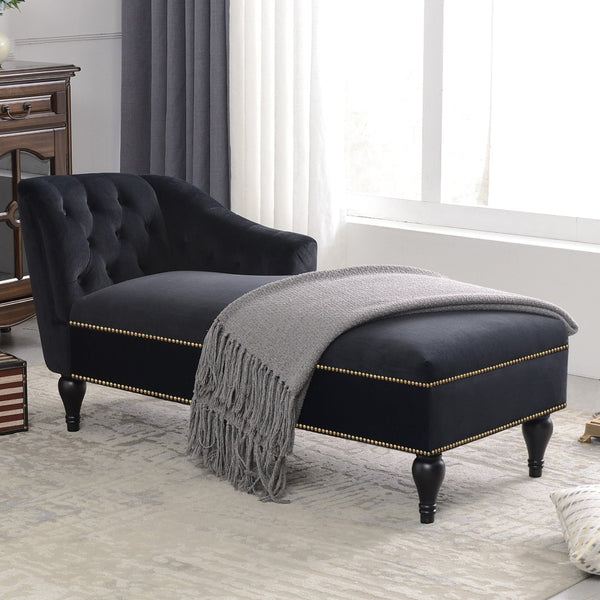 English Elm [new+video] Velvet Tufted Chaise Lounge Chair Nailhead Trim Solid Wood Legs Living Room WF297646AAB