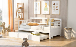 English Elm Twin Pine Wood Daybed with Roll-out Trundle Sleeper for Guest or Kids Room WF295030AAK