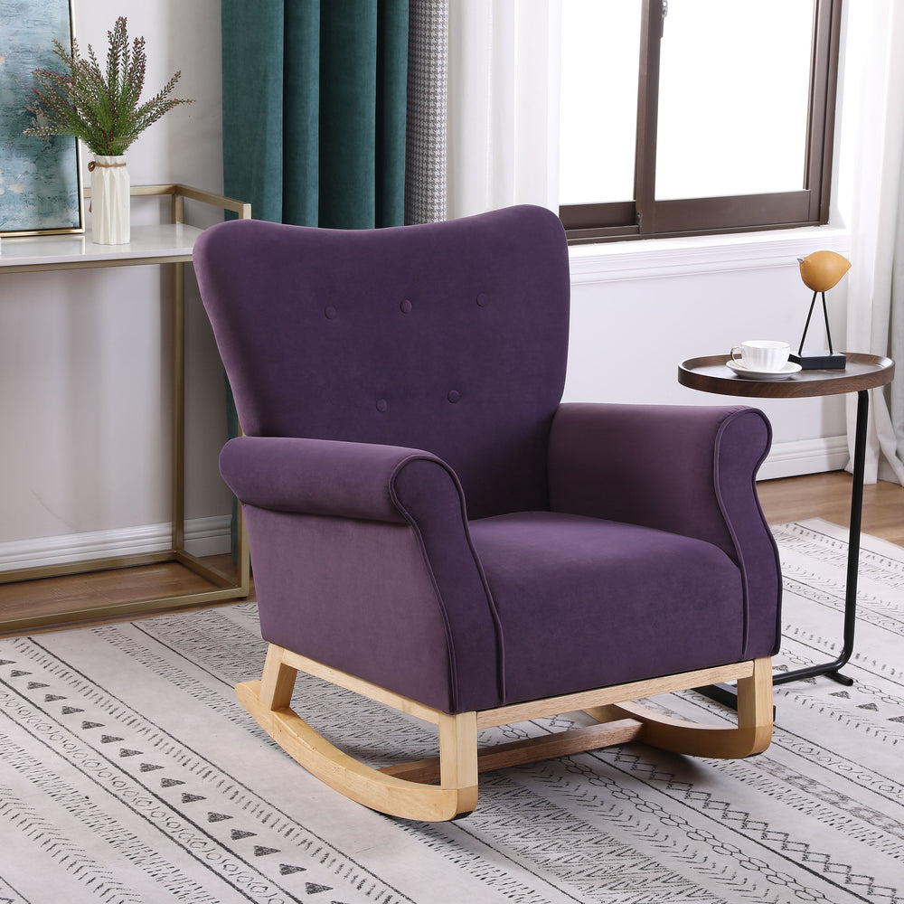 English Elm Baby Velvet High Back Rocking Chair for Nursery — Plush Padded Seat, Solid Wood Frame, 250 lb Capacity W136165547