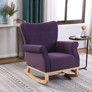 English Elm Baby Velvet High Back Rocking Chair for Nursery — Plush Padded Seat, Solid Wood Frame, 250 lb Capacity W136165547