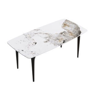 English Elm 70.87"Modern Stylish Artificial Stone Dining Table With Curved Black Metal Legs For 6-8 People W1535S00111