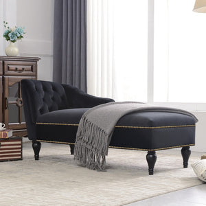 English Elm [new+video] Velvet Tufted Chaise Lounge Chair Nailhead Trim Solid Wood Legs Living Room WF297646AAB