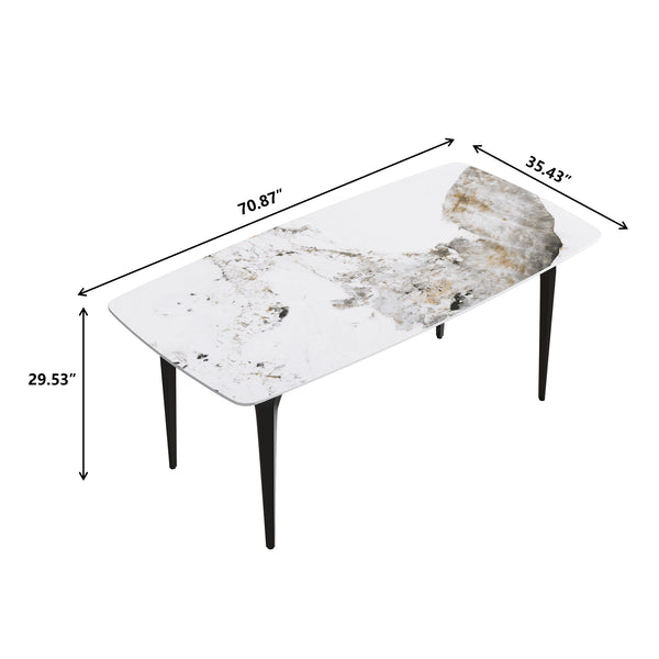 English Elm 70.87"Modern Stylish Artificial Stone Dining Table With Curved Black Metal Legs For 6-8 People W1535S00111