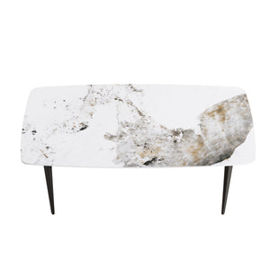 English Elm 70.87"Modern Stylish Artificial Stone Dining Table With Curved Black Metal Legs For 6-8 People W1535S00111